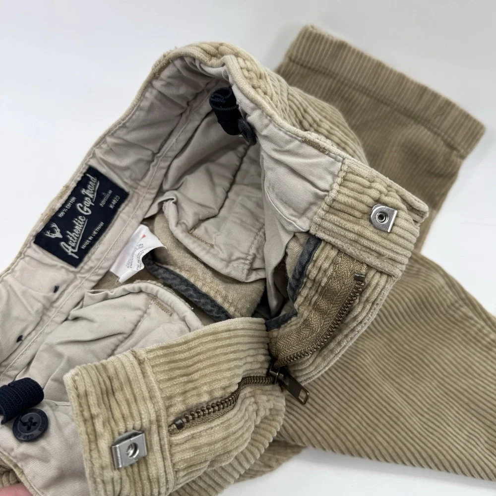 Vintage Gap Kids Corduroy Pants Boys Sz 5 Khaki Wide Wale Y2K Baggy Adj Waist